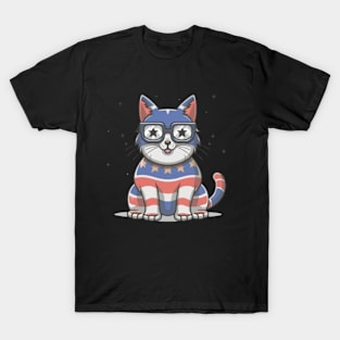 Cute Cat America Flag T-Shirt